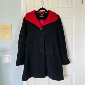 Ellen Tracy Wool Blend Classic Peacoat Bell Shape Black